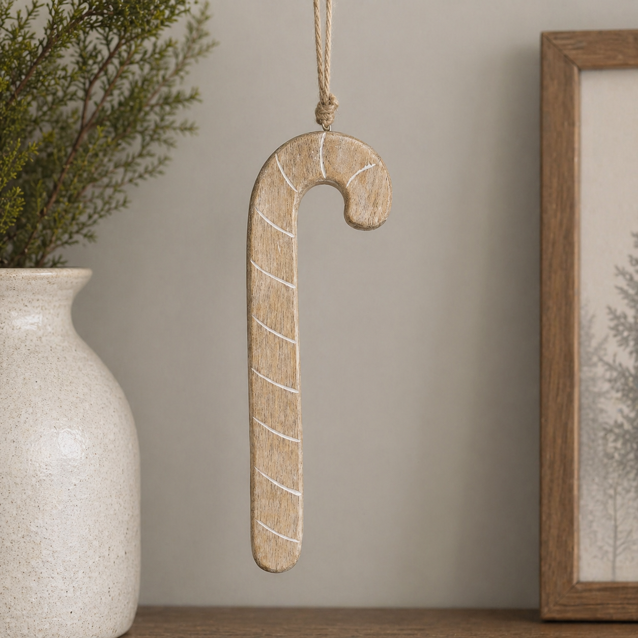 13" Mango Wood Ornament - Candy Cane