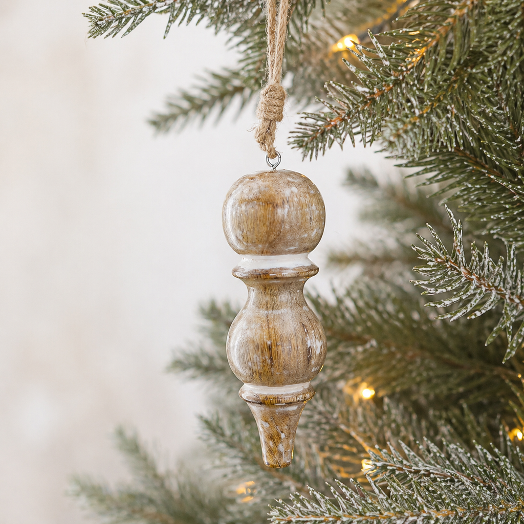 6" Mango Wood Icicle Ornament - Natural and White