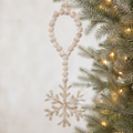 14" Mango Wood Bead Ornament - Snowflake | White Washed