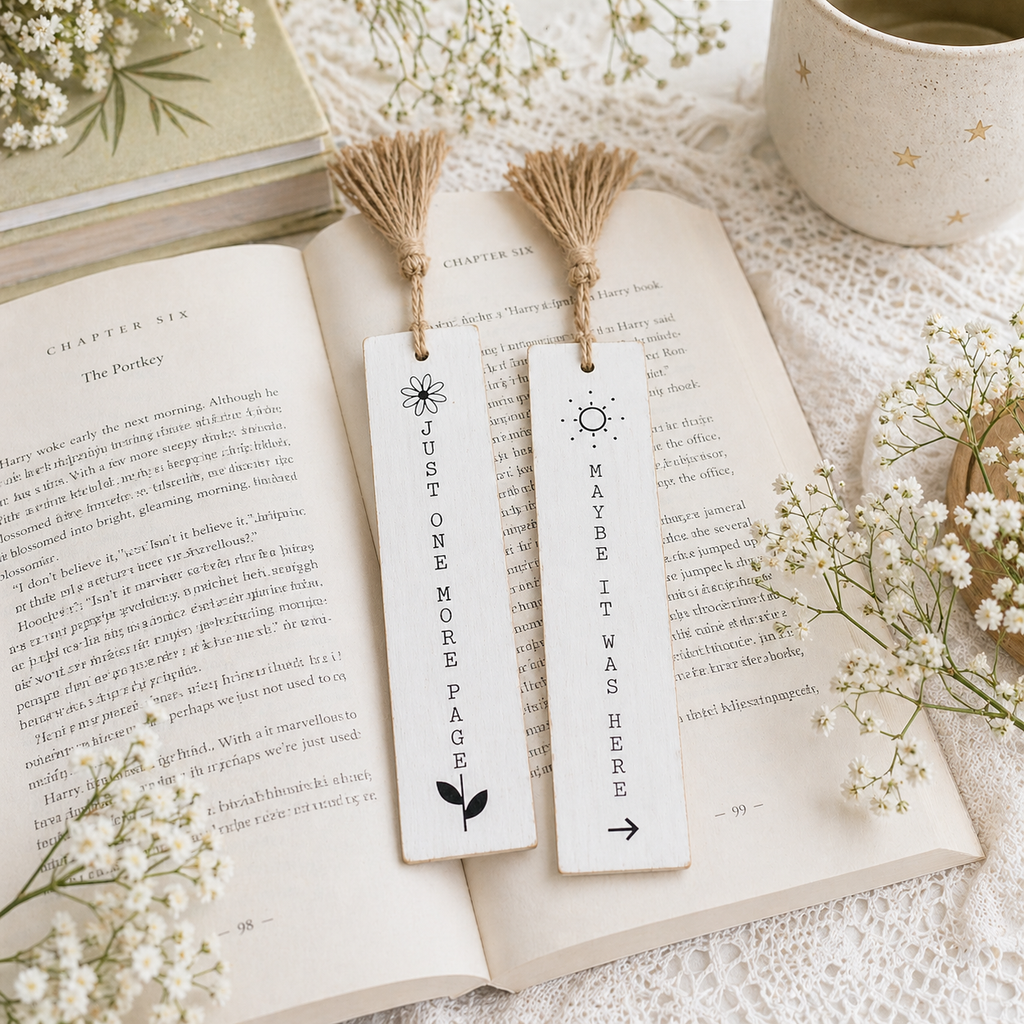 8" Reversible Wood Bookmark Set with Tassels - (Set of 2)