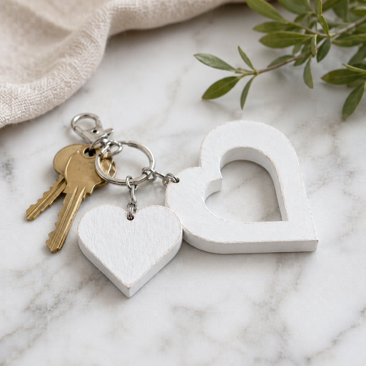 3" Wood Heart Keychain - White