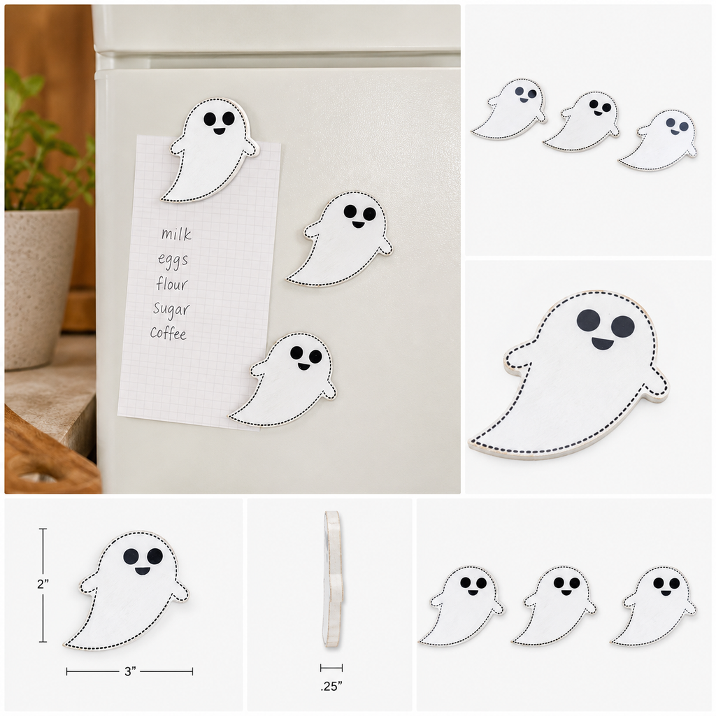 3" Wood Magnet Set of 3 - Ghosts | White and Black