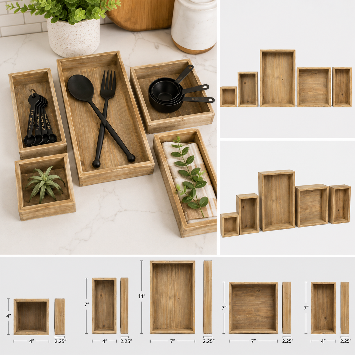 Wood Storage Bin Set - Brown (Set of 5) | Sizes Ranging from 4x7 to 7x11