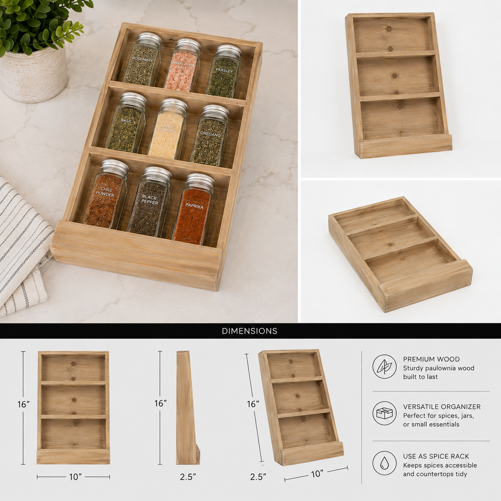 10" x 16" Wood Spice Rack Organizer - Natural