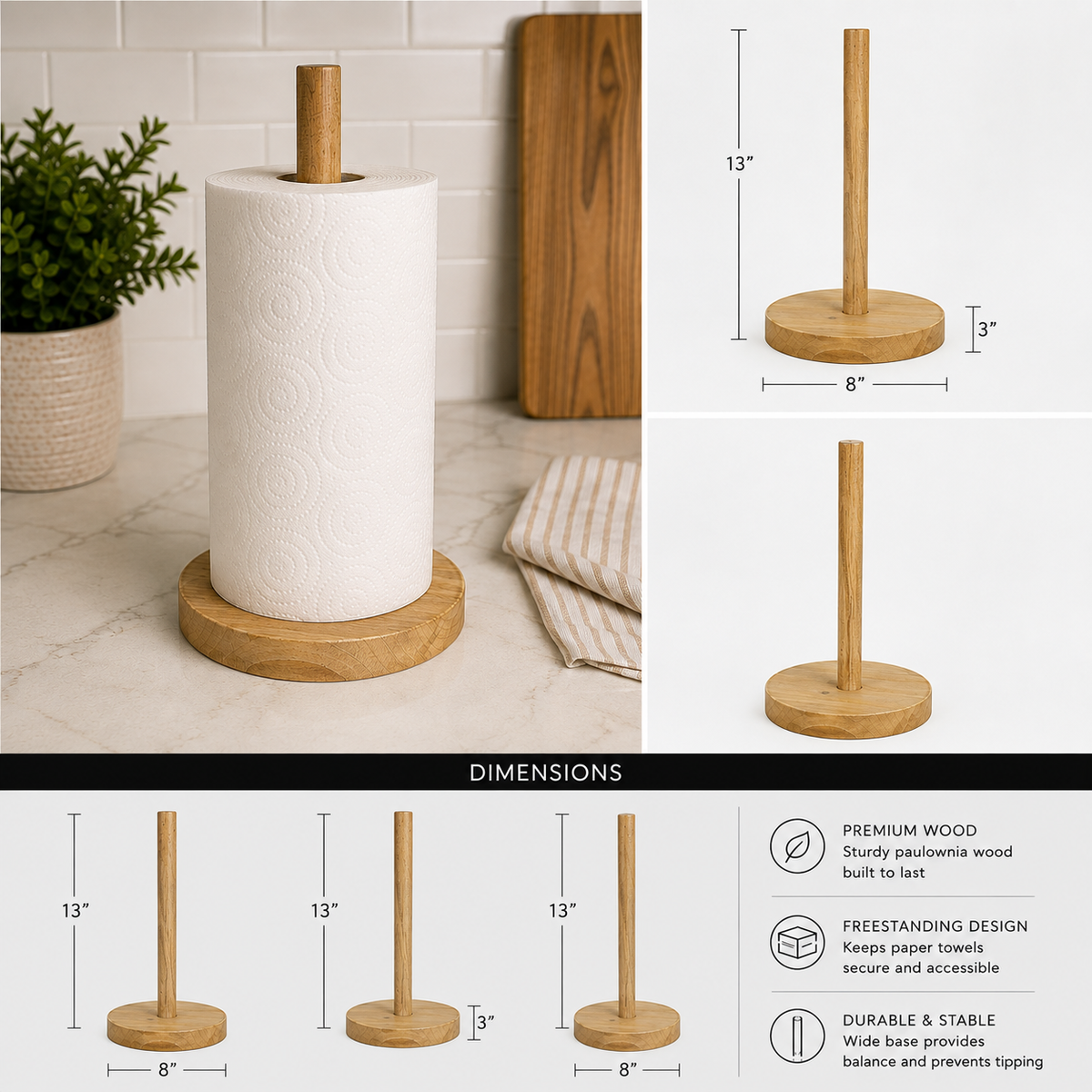 13" Wood Paper Towel Holder - Natural