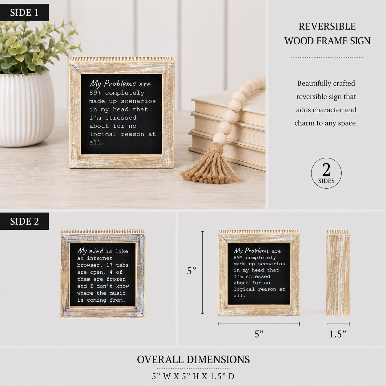 5" Reversible Wood Framed Sign - Browser and Problems | White and Black