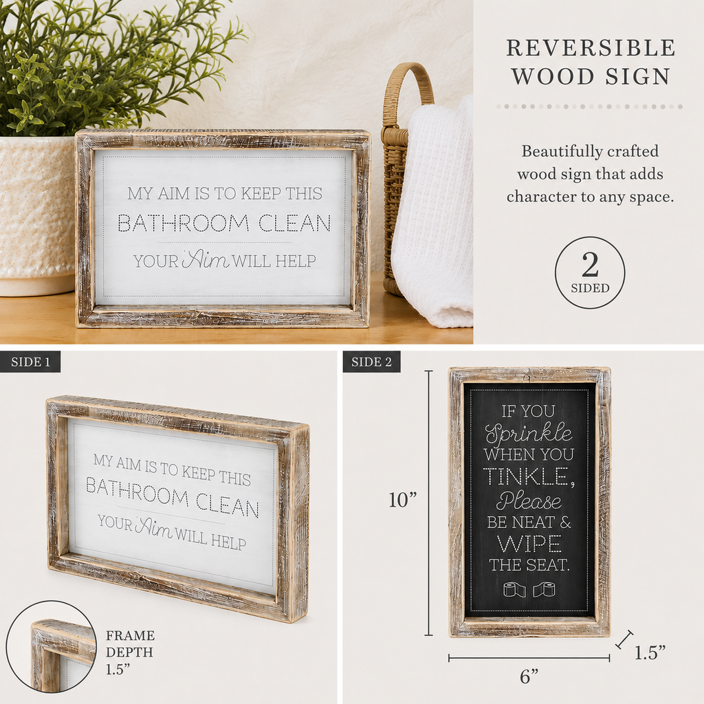 10" Reversible Wood Framed Sign - Tinkle/Aim