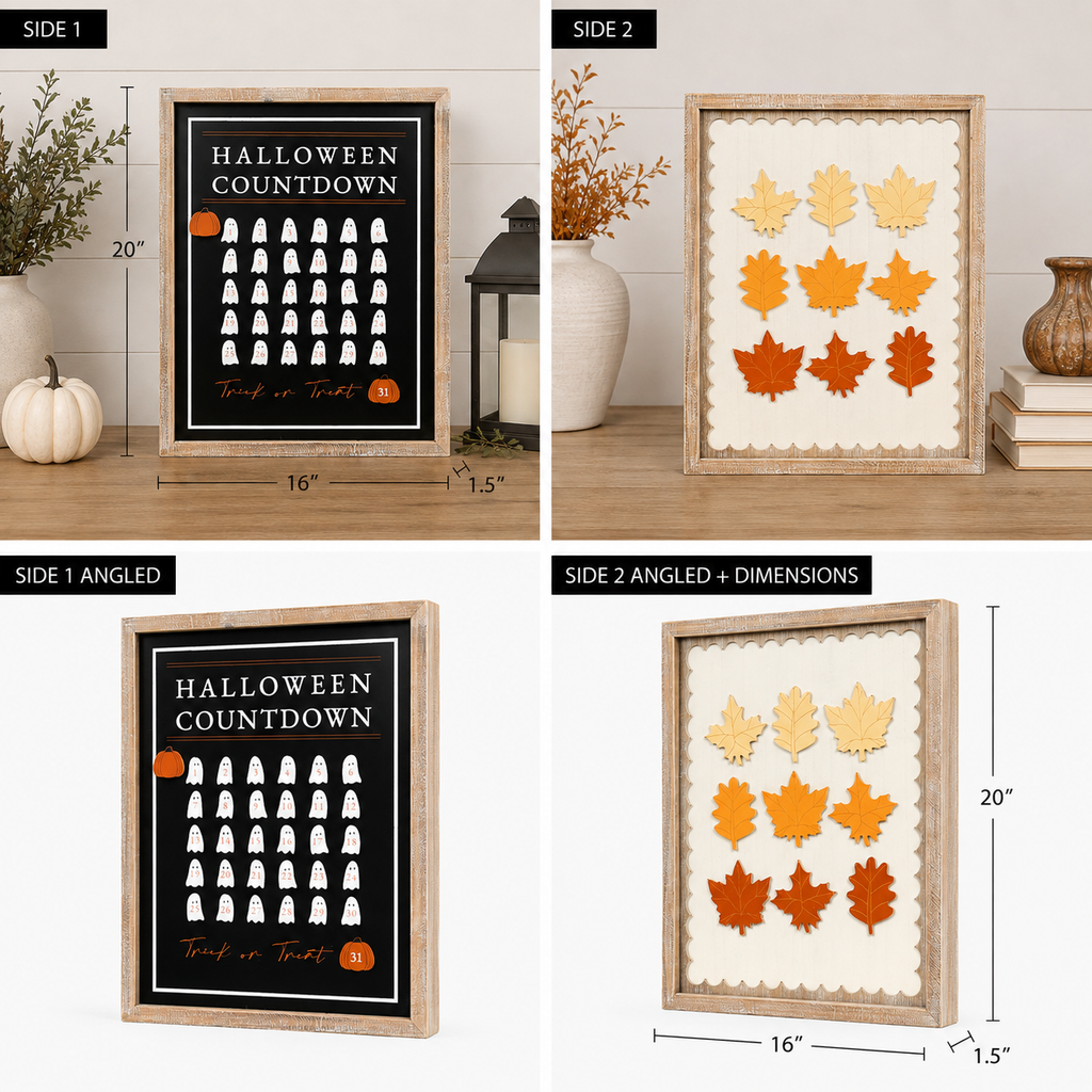16" x 20" Reversible Wood Framed Wall Art - Countdown and Leaves | Multicolor