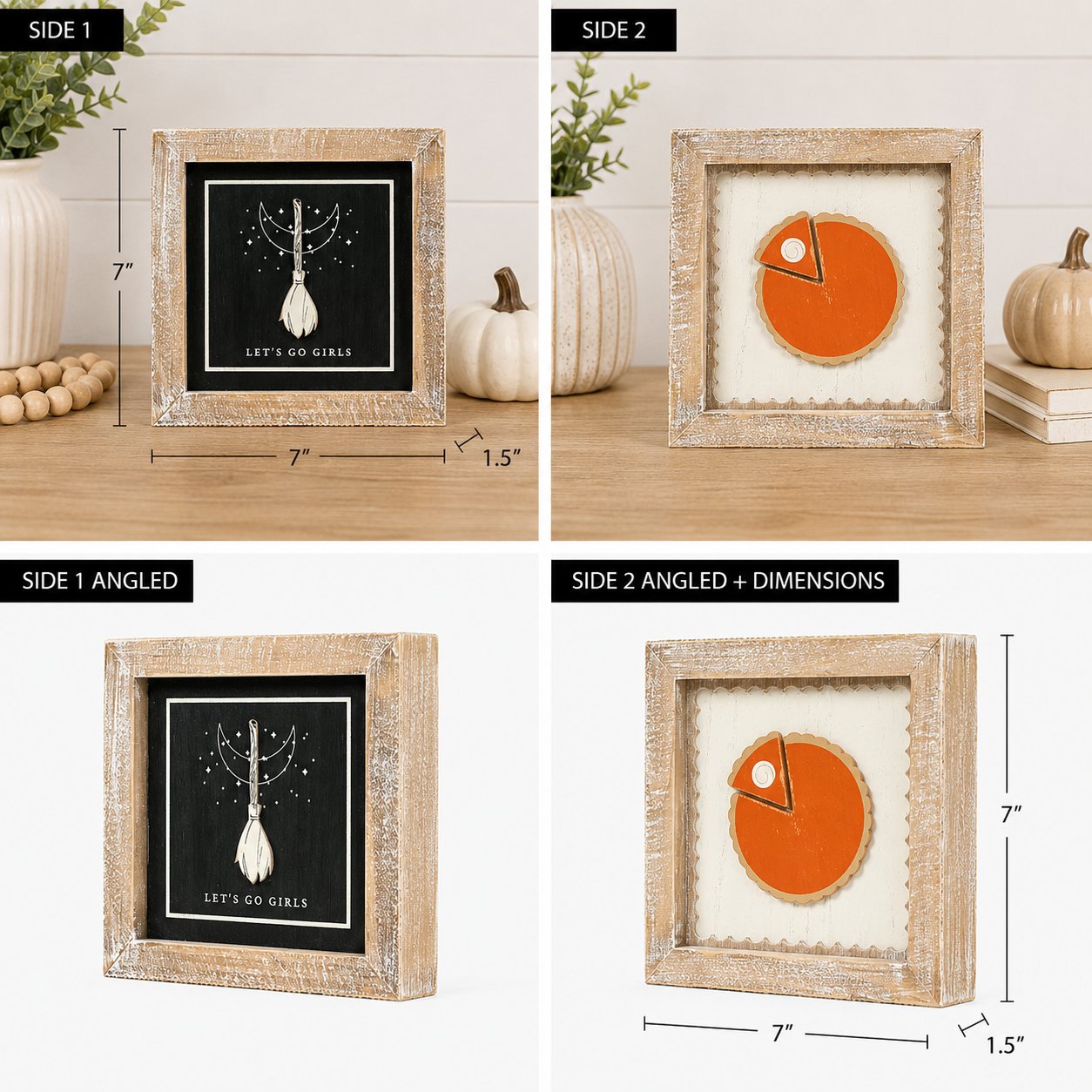 7" Reversible Wood Framed Sign - Broom/Pie | Multicolor