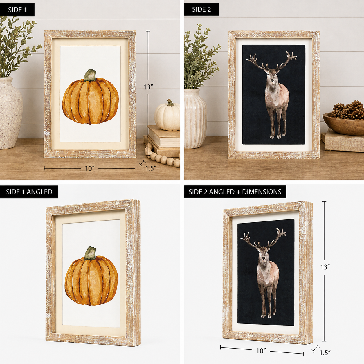 10" x 13" Reversible Wood Framed Sign - Reindeer and Pumpkin | Multicolor