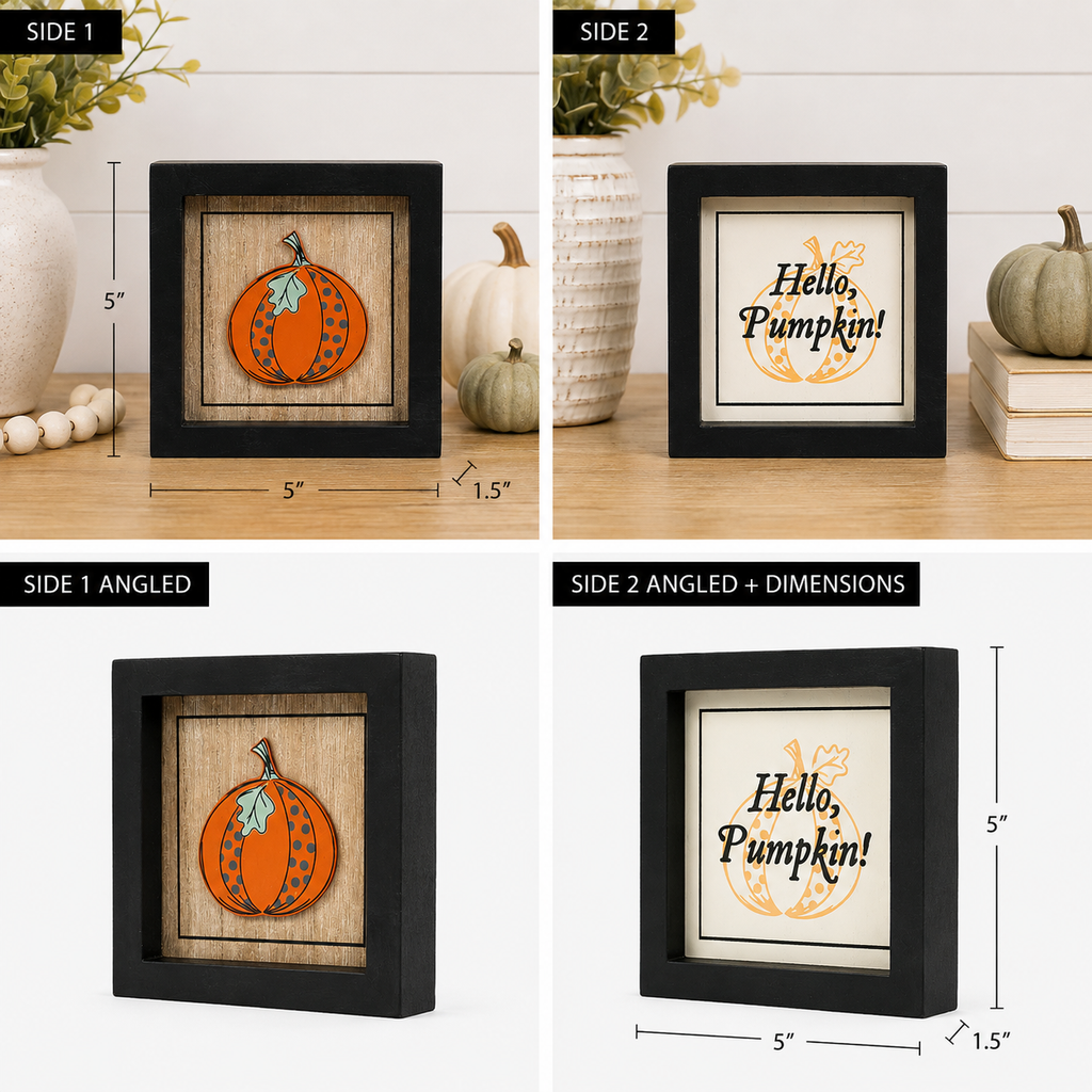 5" Reversible Wood Framed Sign - Pumpkin/Hello
