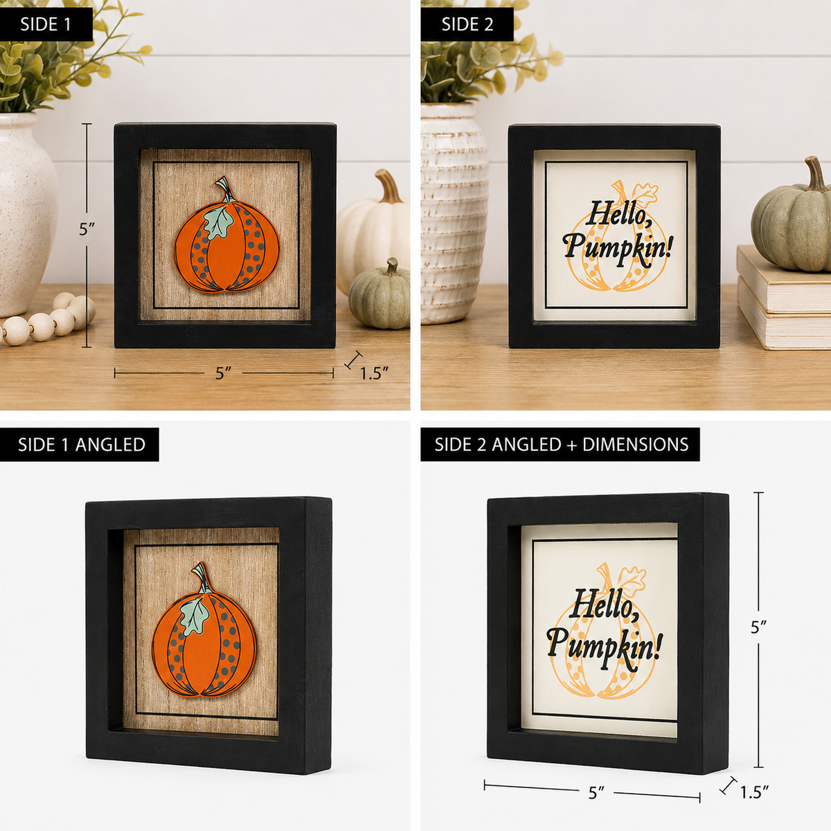 5" Reversible Wood Framed Sign - Pumpkin/Hello