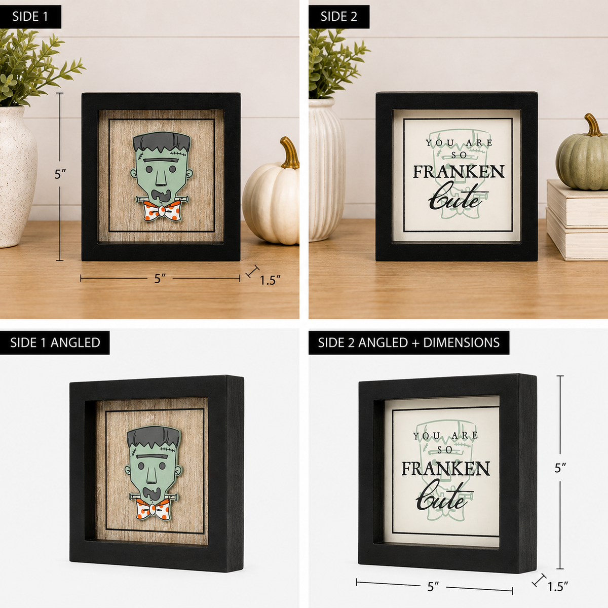 5" Reversible Wood Framed Sign - Frankie/Cute