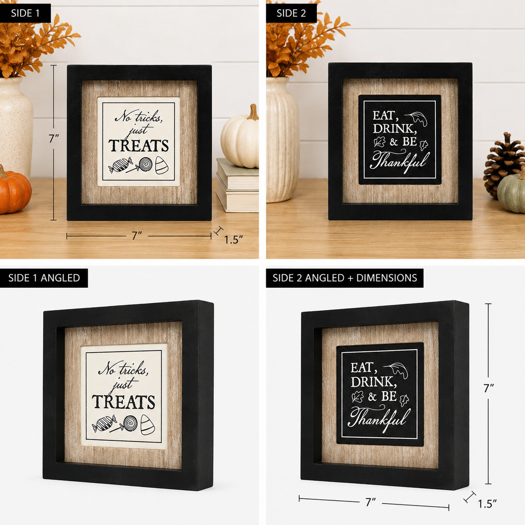 7" Reversible Wood Framed Sign - Treats/Eat | Natural, White and Black