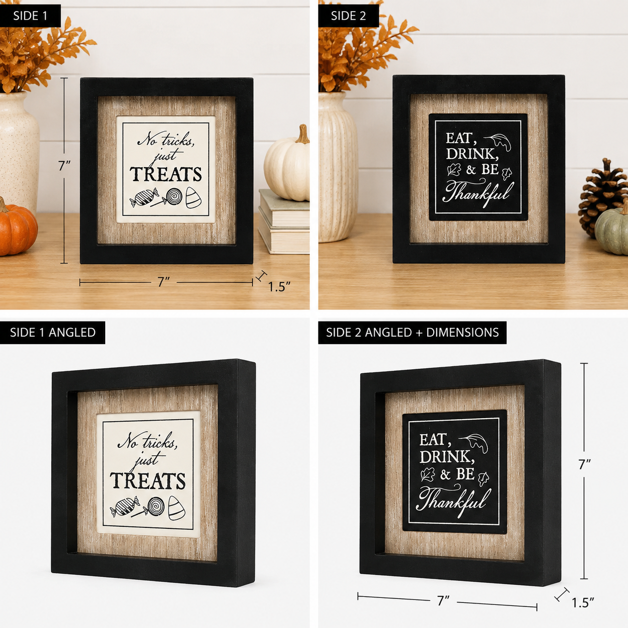 7" Reversible Wood Framed Sign - Treats/Eat | Natural, White and Black