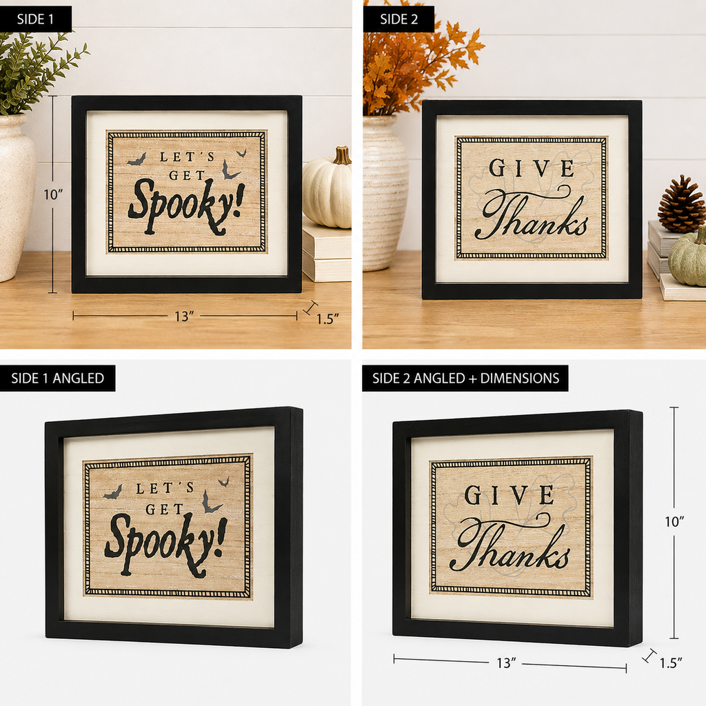 13" x 10" Reversible Wood Framed Sign - Spooky/Thanks | Multicolor