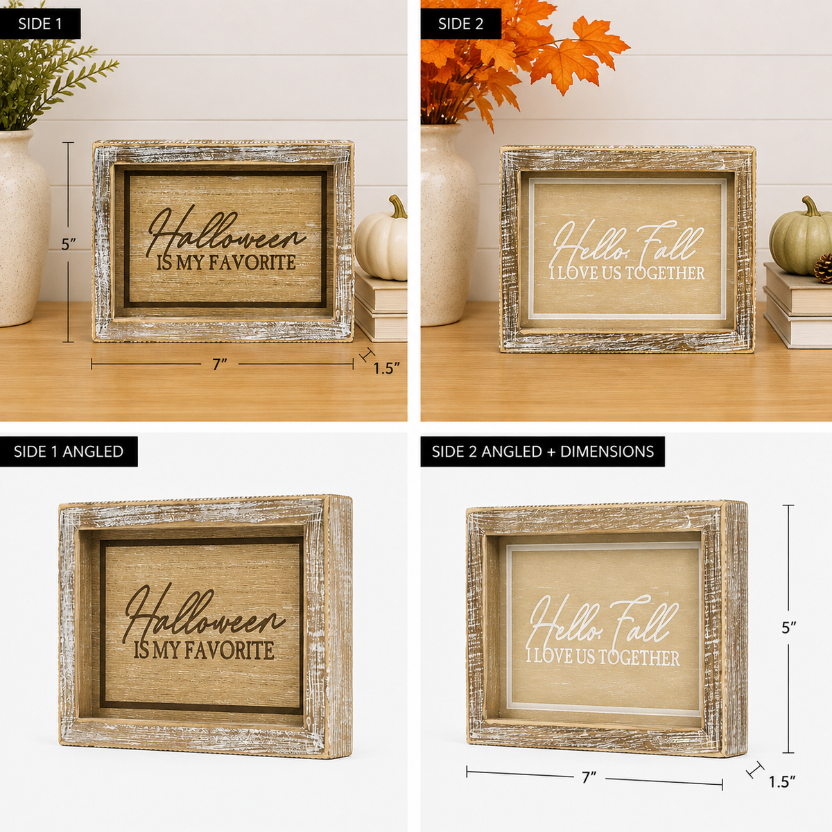 7" x 5" Reversible Wood Framed Sign - Halloween/Hello Fall | Multicolor