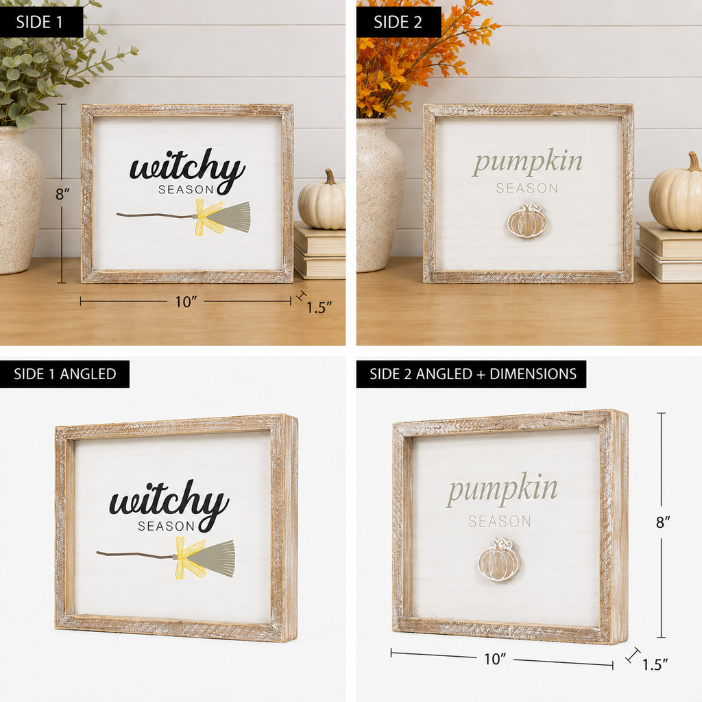 10" x 8" Reversible Wood Framed Sign - Witchy Season and Pumpkin Season | Multicolor