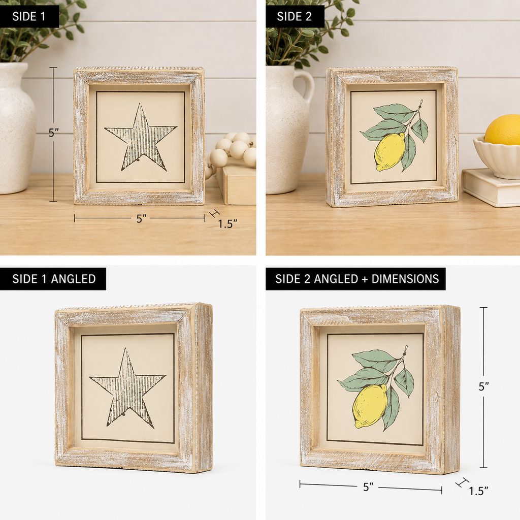 5" Reversible Wood Framed Sign - Star/Lemon