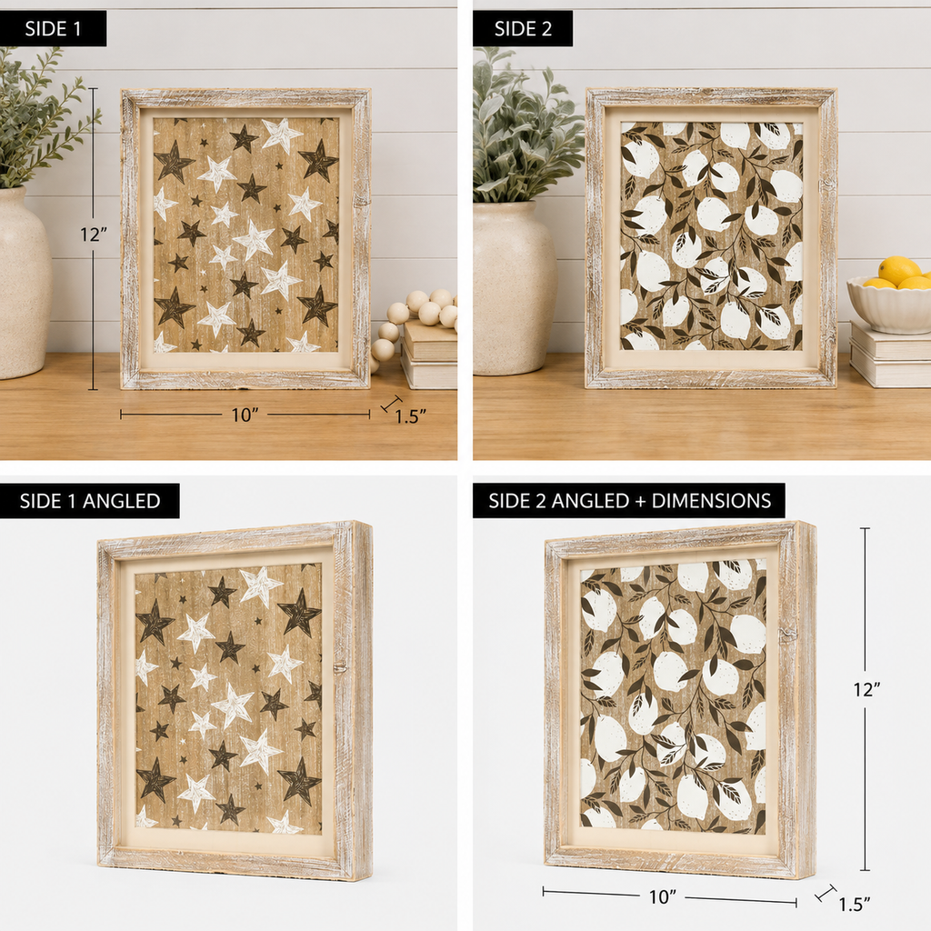 10" x 12" Reversible Wood Framed Sign - Stars and Lemons | Multicolor