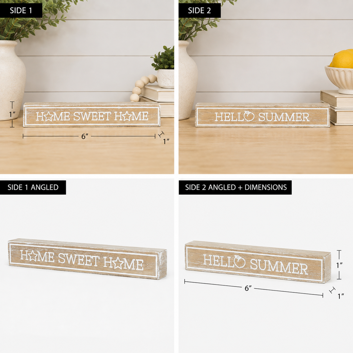 6" Reversible Wood Brick - Hello Summer / Home Sweet Home