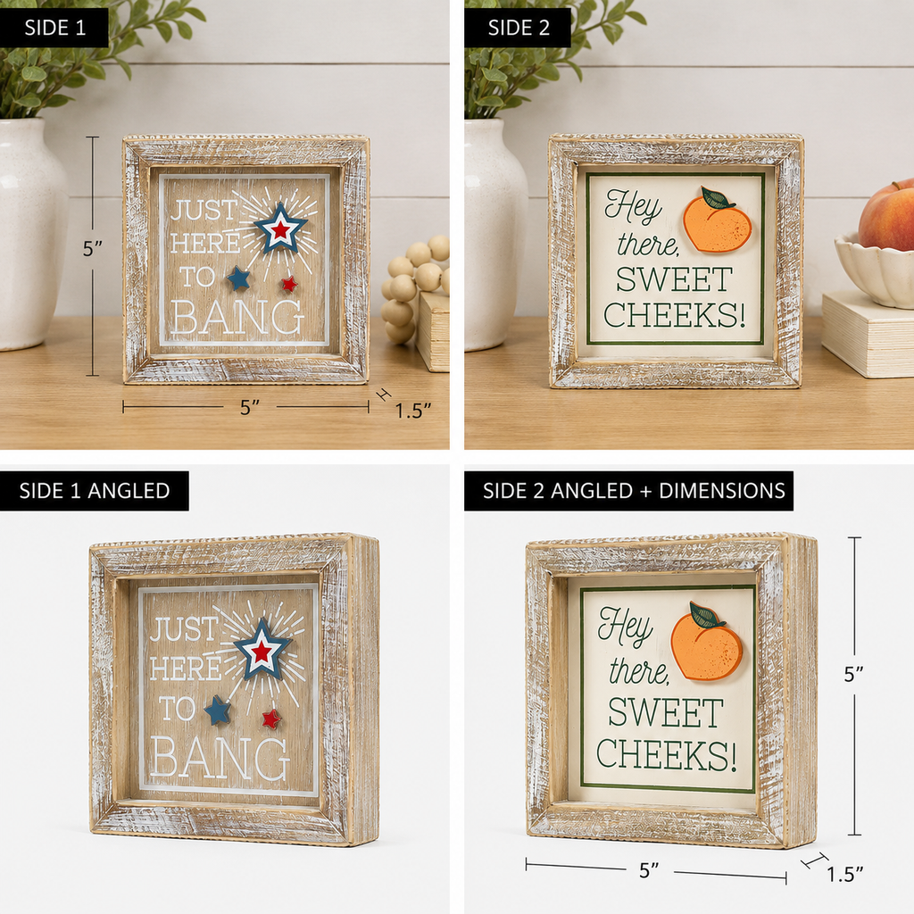 5" Reversible Wood Framed Sign - Bang/Sweet Cheeks