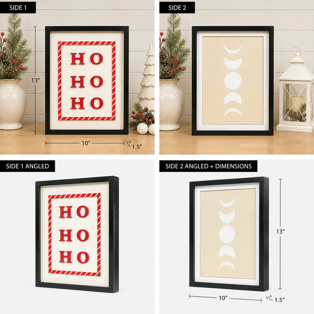 10" x 13" Reversible Wood Framed Sign - Ho Ho Ho/Moon | Multicolor