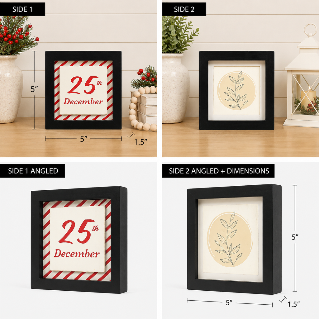 5" Reversible Wood Framed Sign - 25th December/Plant