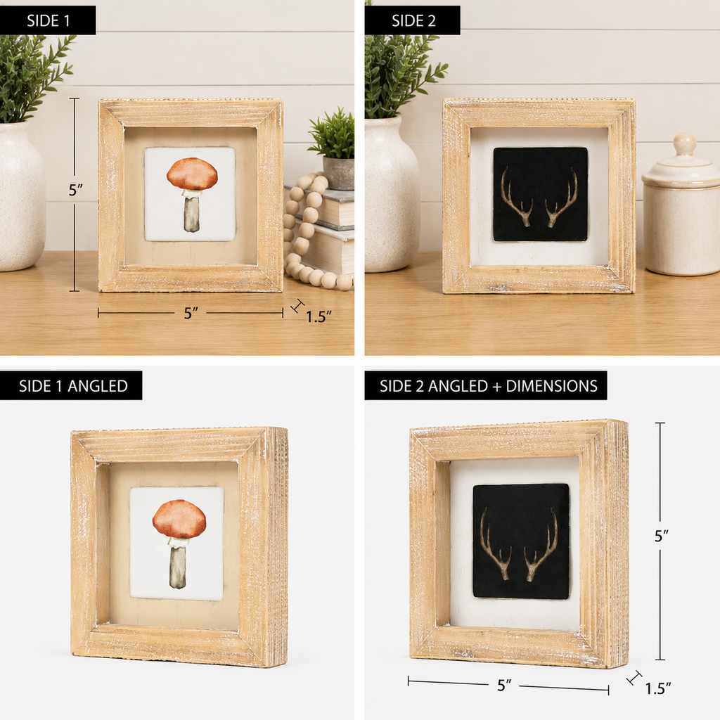 5" Reversible Wood Framed Sign - Antler/Mushroom
