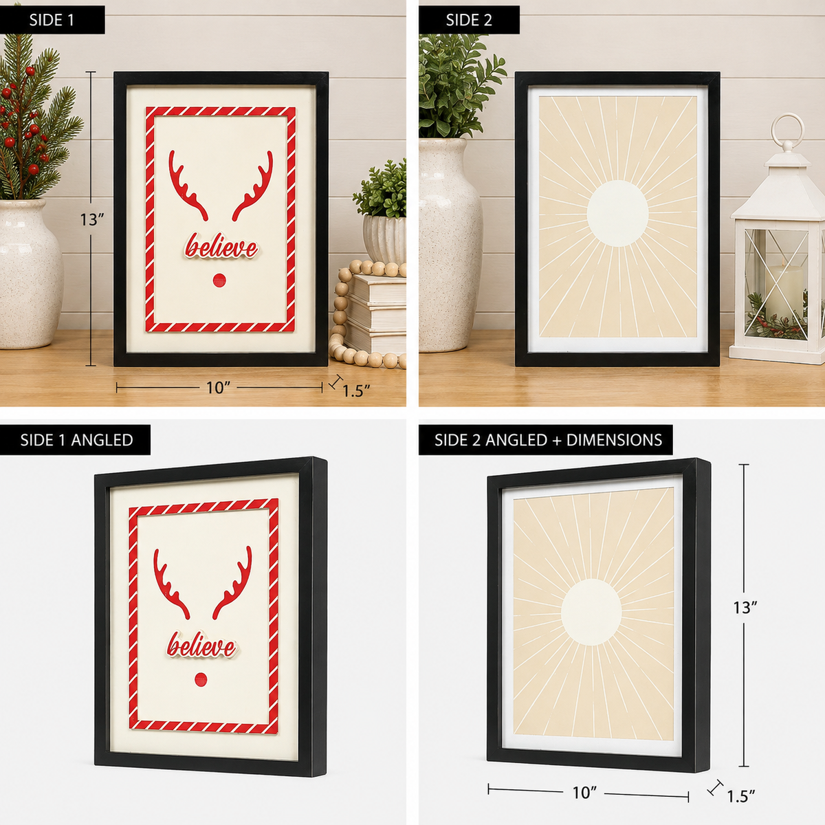 10" x 13" Reversible Wood Framed Sign - Believe/Sun | Multicolor