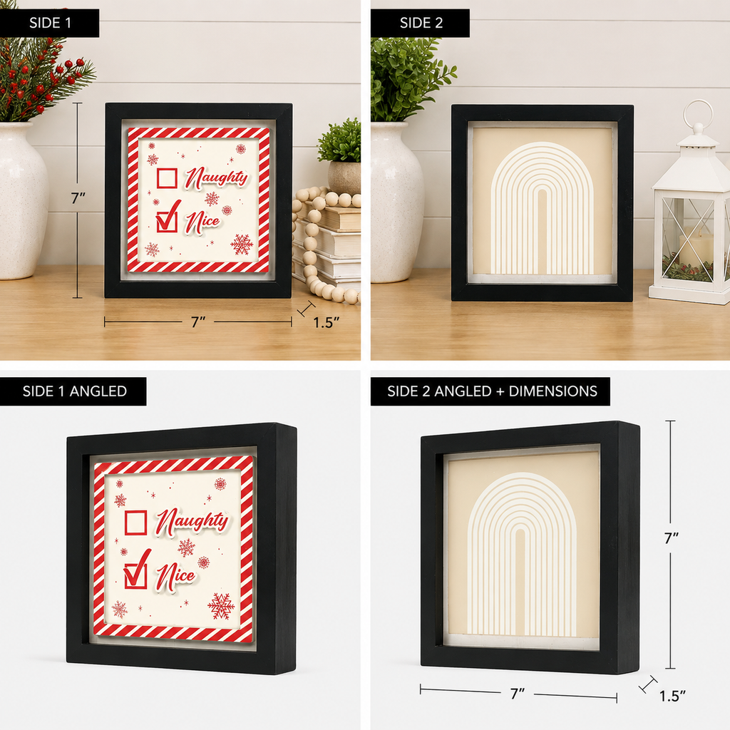 7" Reversible Wood Framed Sign - Naughty Nice/Rainbow | Multicolor