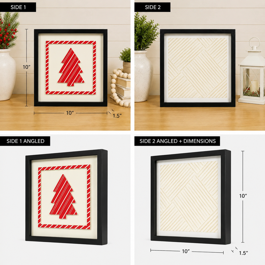 10" Reversible Wood Framed Sign - Tree/Stripe | Multicolor