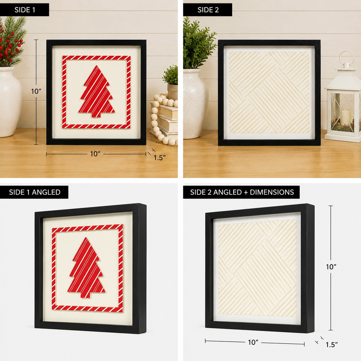 10" Reversible Wood Framed Sign - Tree/Stripe | Multicolor
