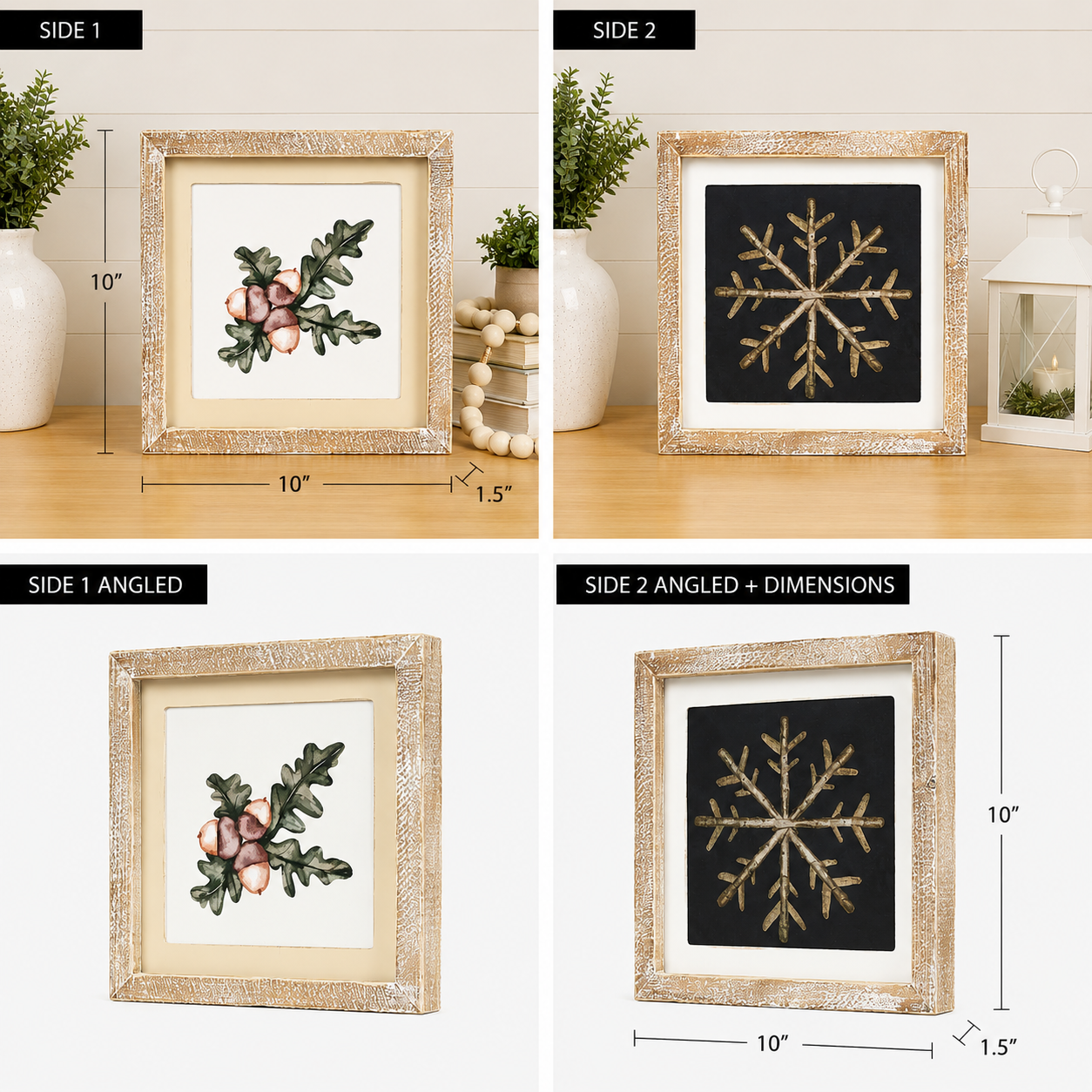 10" Reversible Wood Framed Sign - Snowflake/Acorn | Multicolor