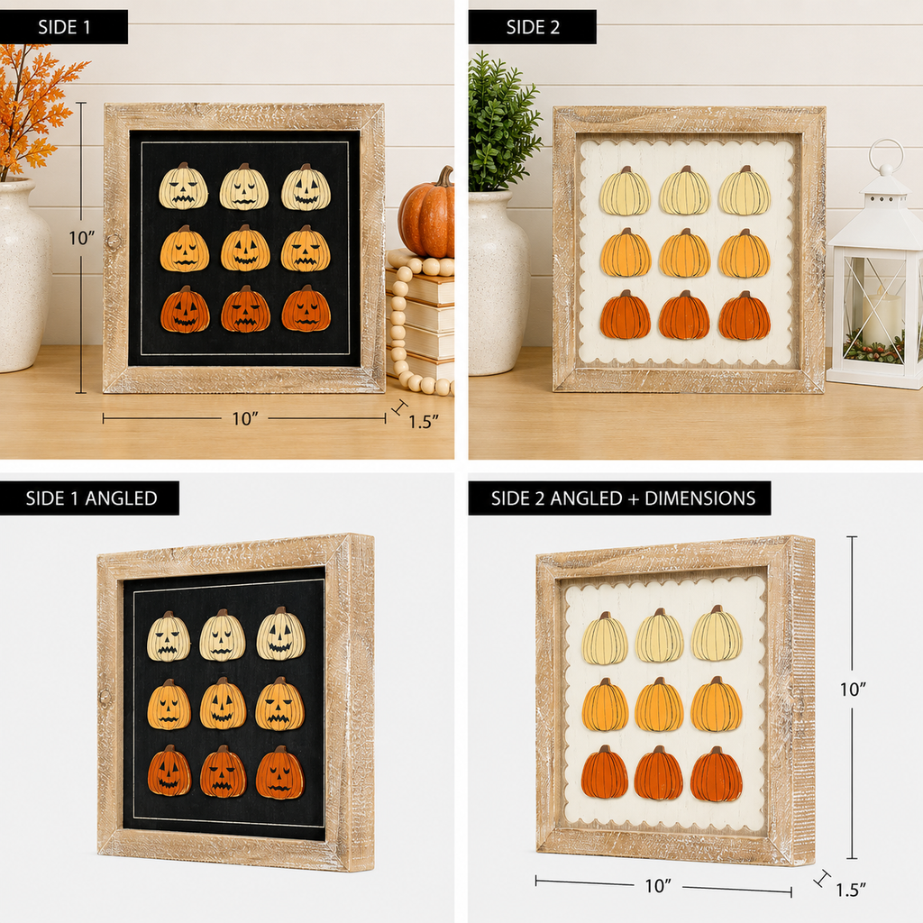 10" Reversible Wood Framed Sign - Pumpkins | Multicolor