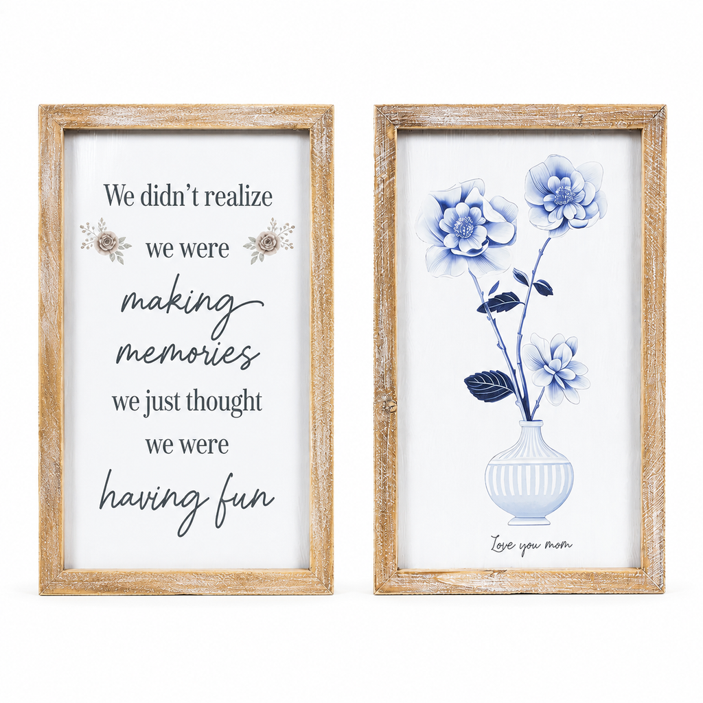 9" x 16" Reversible Wood Framed Wall Art - Love You Mom/Memories | Multicolor