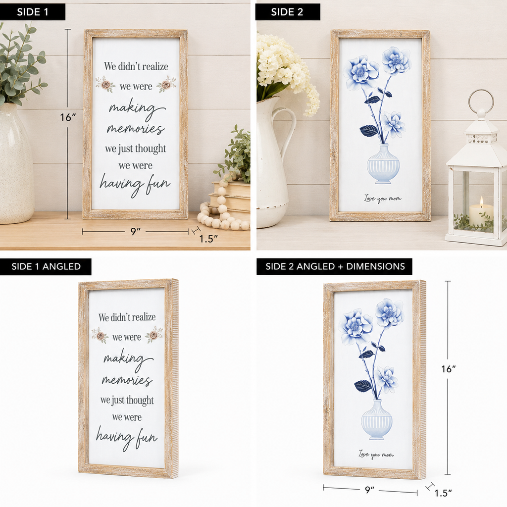 9" x 16" Reversible Wood Framed Wall Art - Love You Mom/Memories | Multicolor