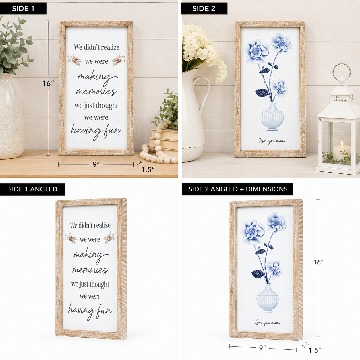 9" x 16" Reversible Wood Framed Wall Art - Love You Mom/Memories | Multicolor