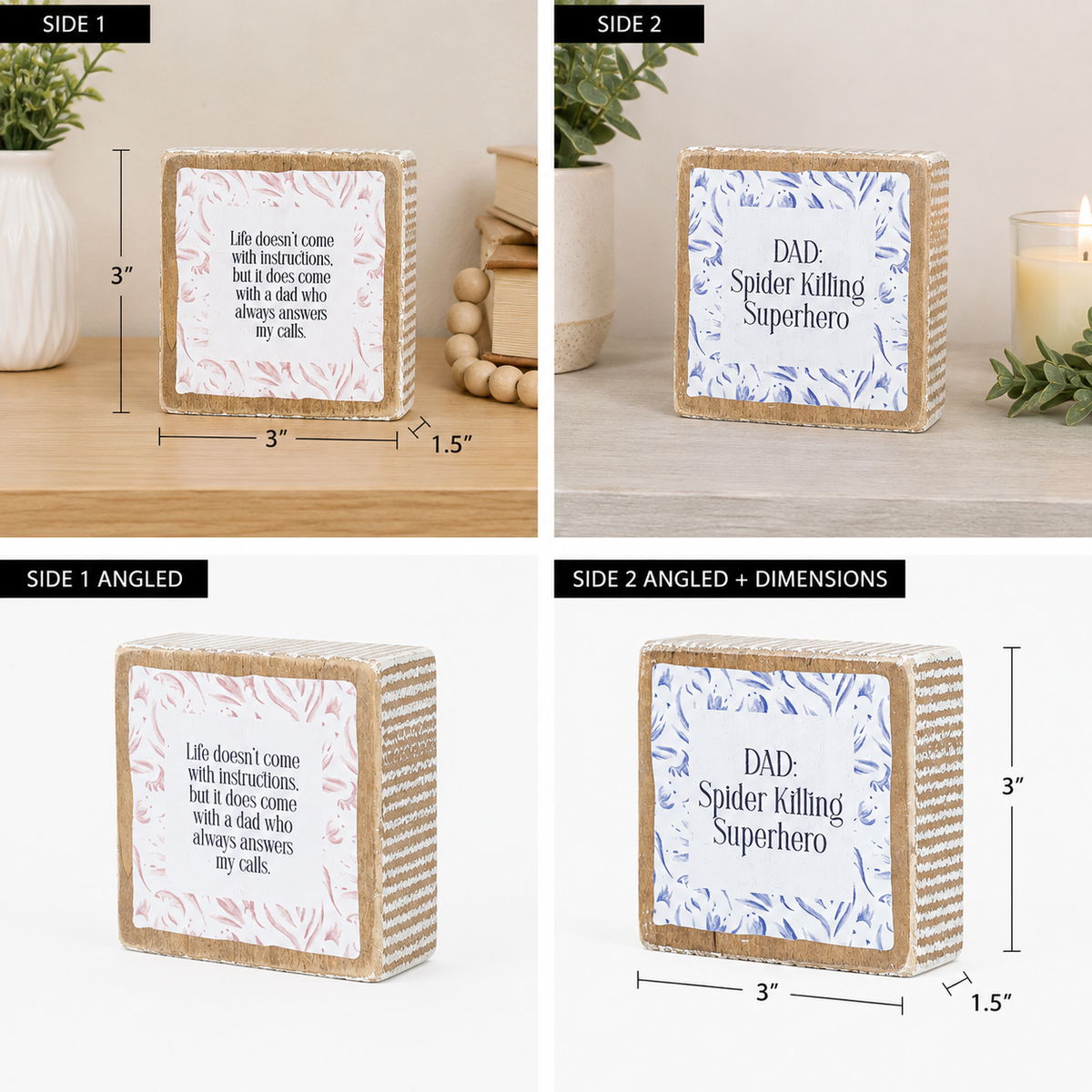 3” Reversible Wood Framed Sign - Dad