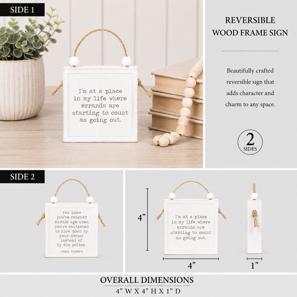 4" Reversible Wood Hanging Sign - Slow and Errands | White and Black