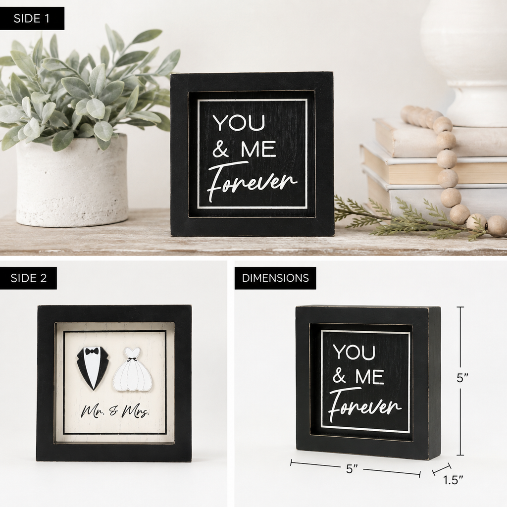 5" Reversible Wood Framed Sign - Mr and Mrs/You and Me