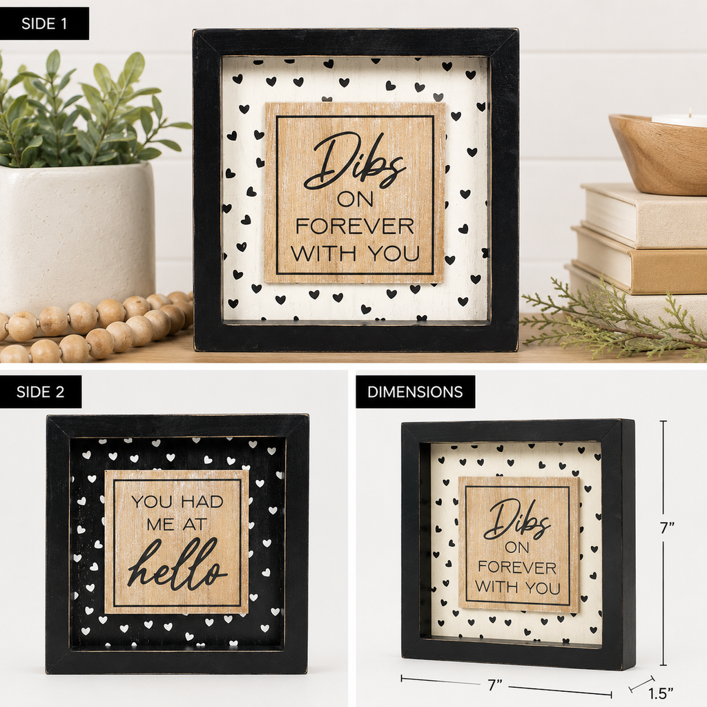 7" Reversible Wood Framed Sign - Dibs/Hello | Multicolor