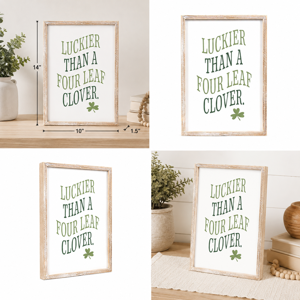 10" x 14" Wood Framed Wall Art - Luckier Than a Four Leaf Clover | White and Green