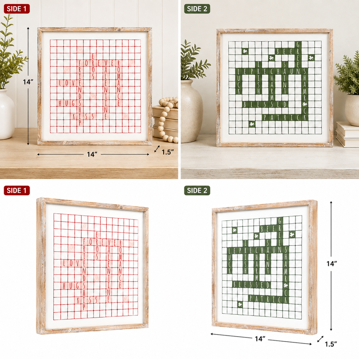 14" Reversible Wood Framed Wall Art - Love and Luck | Multicolor