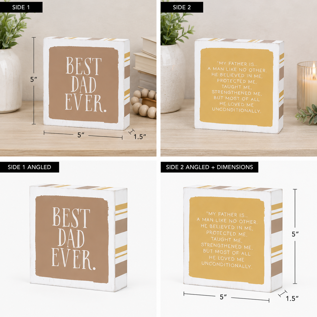 5" Reversible Wood Framed Sign - Best Dad/Father Tribute