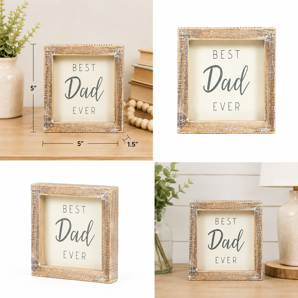 5" Wood Framed Sign - Best Dad Ever | White and Gray