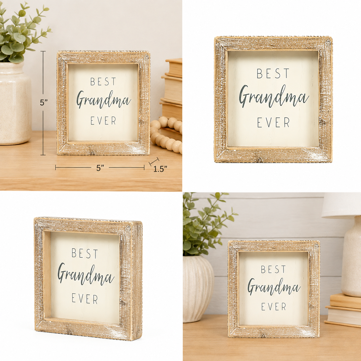 5" Wood Framed Sign - Best Grandma Ever | White and Gray