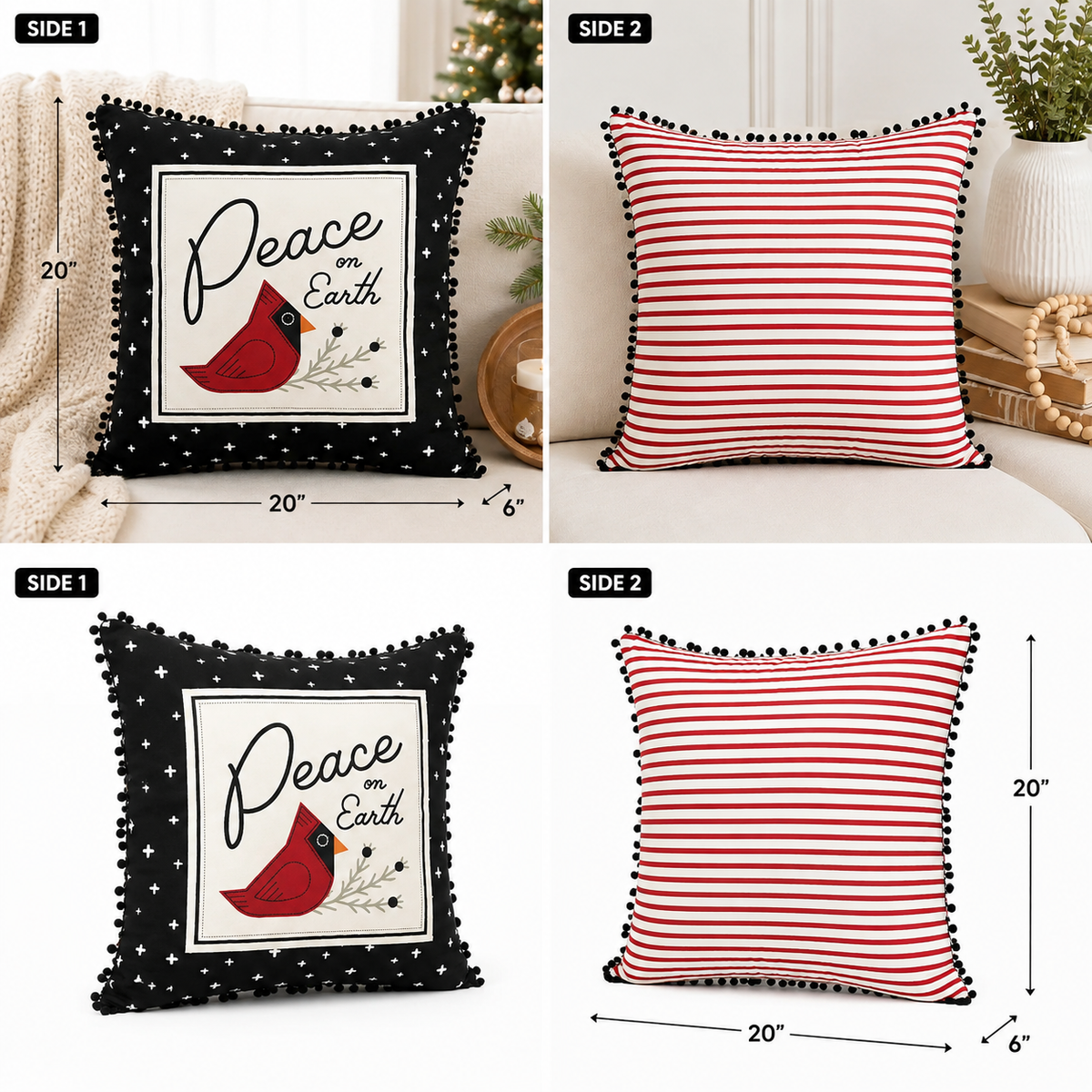 20" Reversible Pillow - Peace On Earth | Multicolor