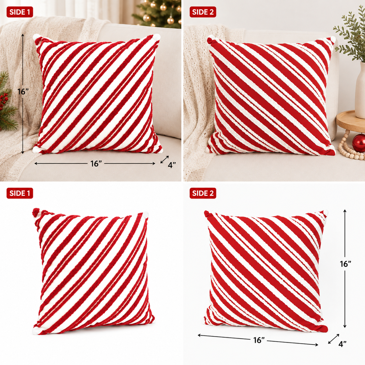 16" Reversible Pillow - Stripe | Red and White