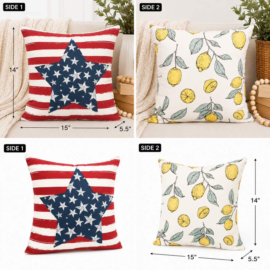 15" x 14" Reversible Pillow - Star/Lemons | Multicolor